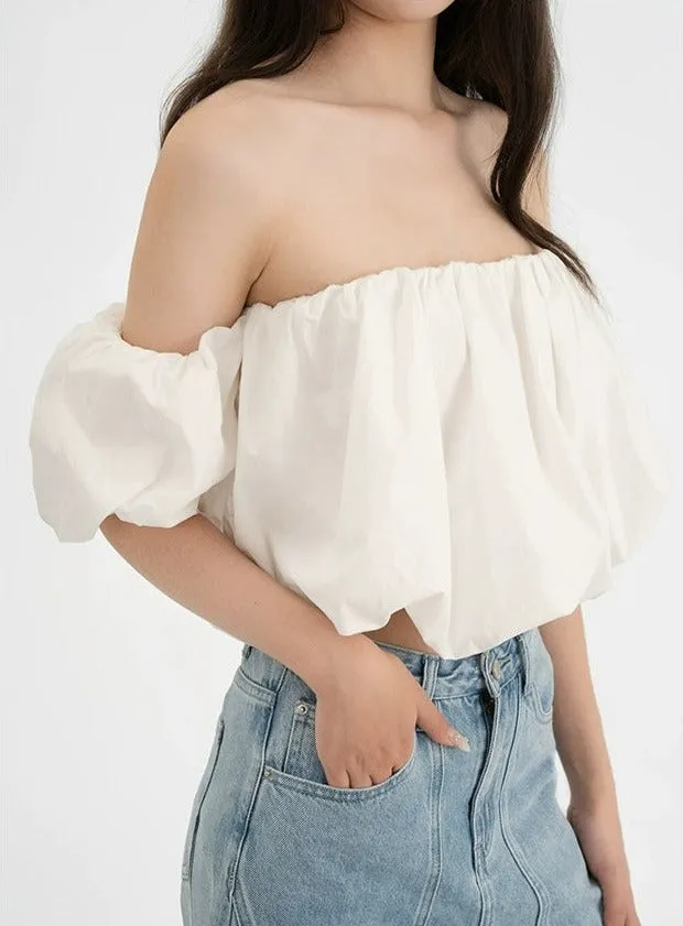 Ruffled Off-Shoulder Puff Sleeve Crop Top