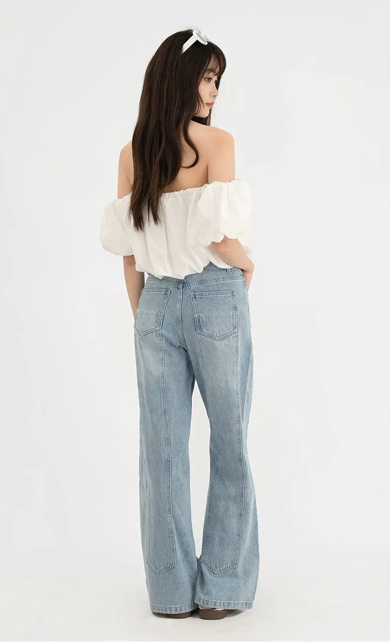 Ruffled Off-Shoulder Puff Sleeve Crop Top