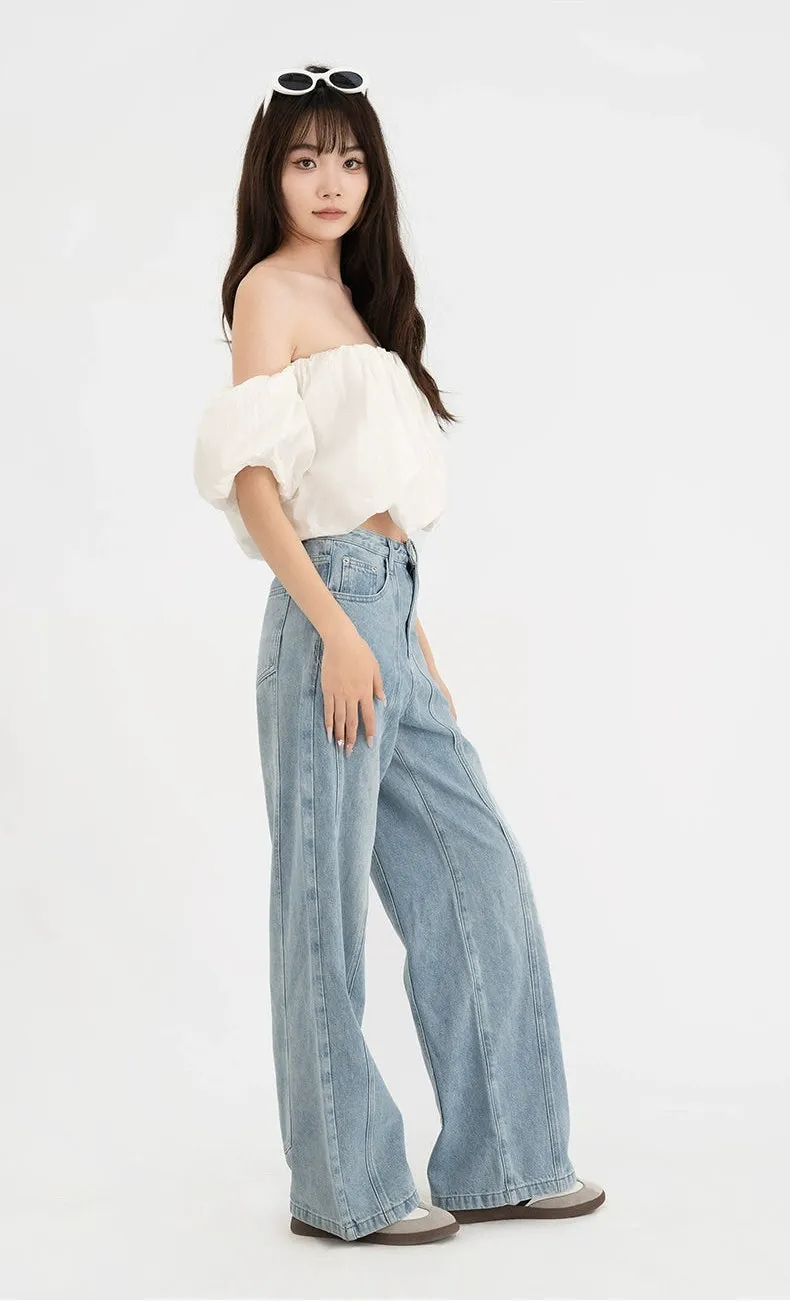 Ruffled Off-Shoulder Puff Sleeve Crop Top
