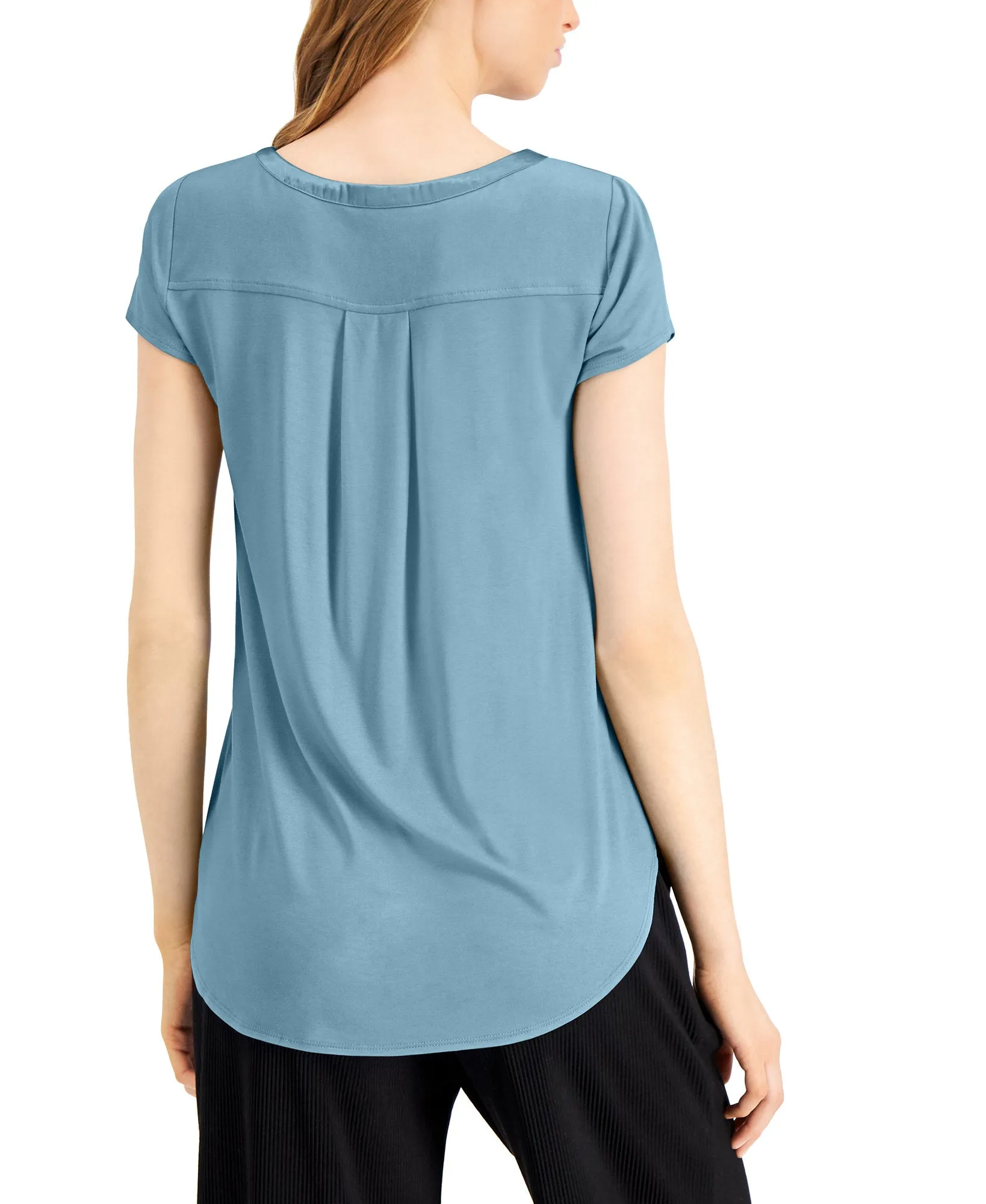 Satin-Trim High-Low T-Shirt
