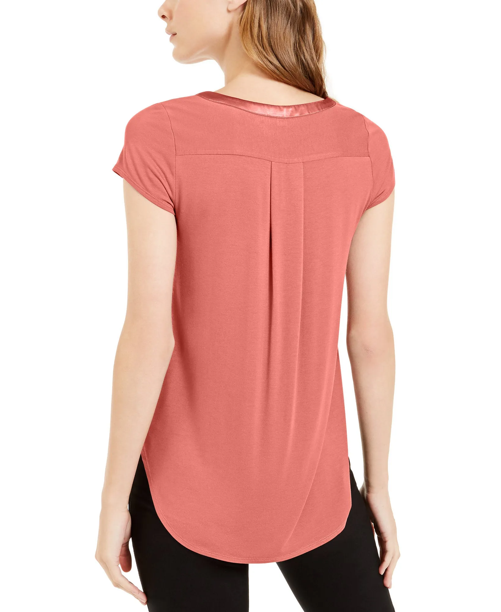 Satin-Trim High-Low T-Shirt
