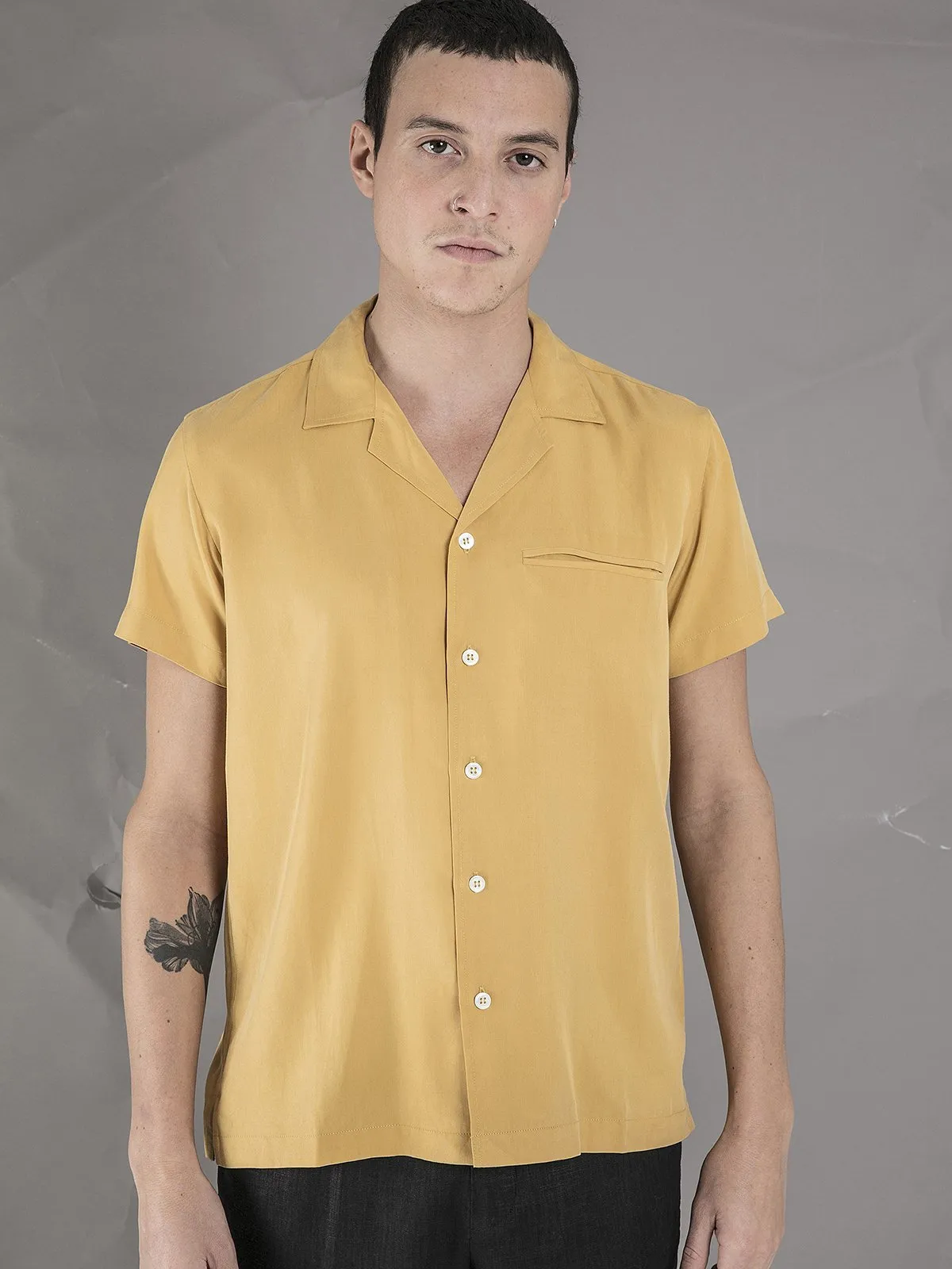 Short Sleeve Camp Collar Shirt - Mustard