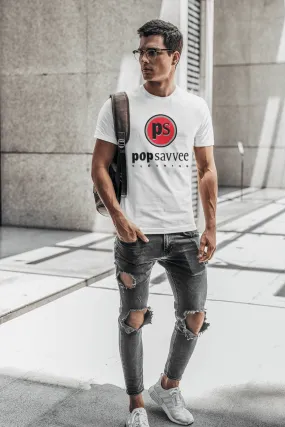Short Sleeve Crewneck T-Shirt w/ Red “Pop Savvee Clothing” Logo