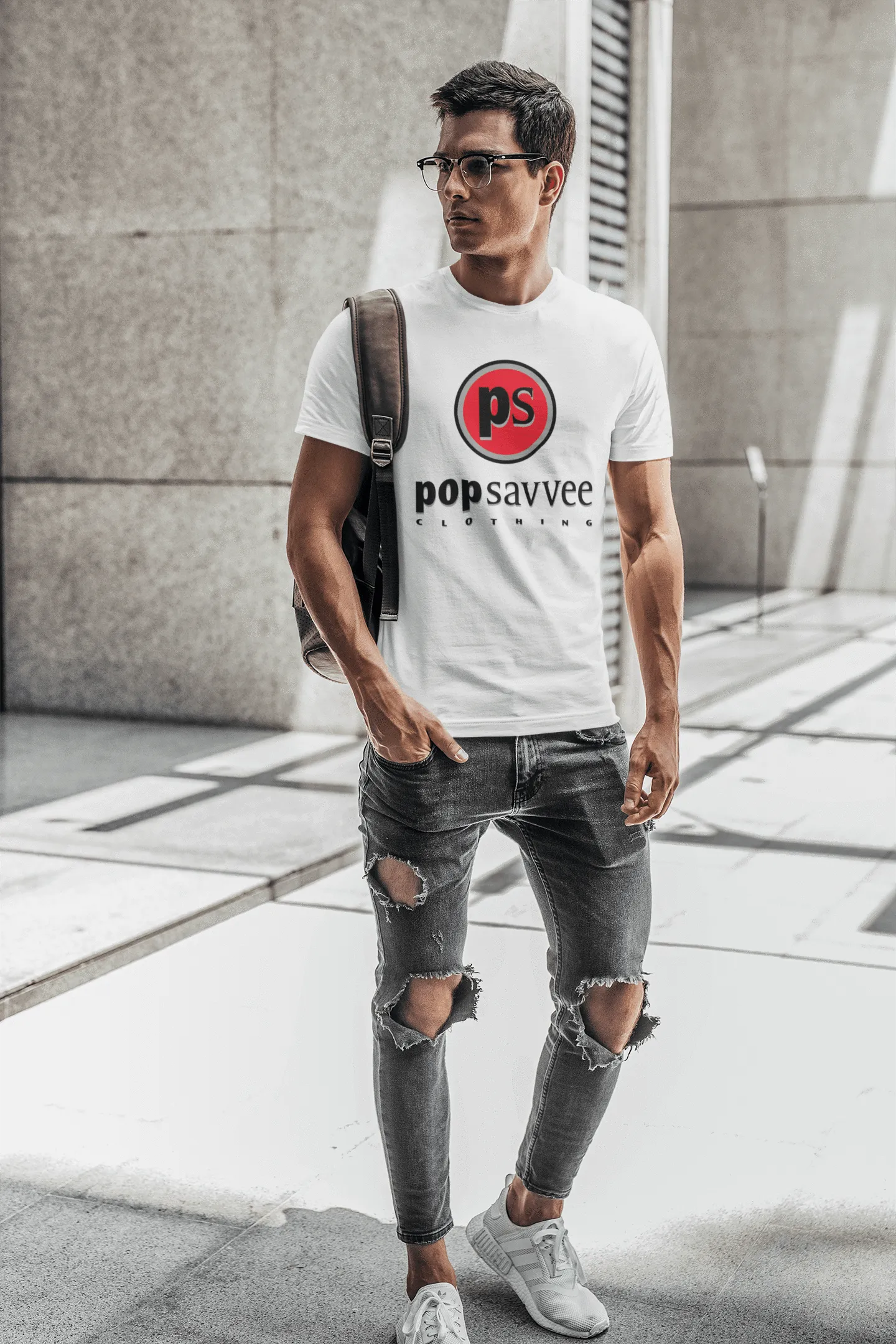 Short Sleeve Crewneck T-Shirt w/ Red “Pop Savvee Clothing” Logo