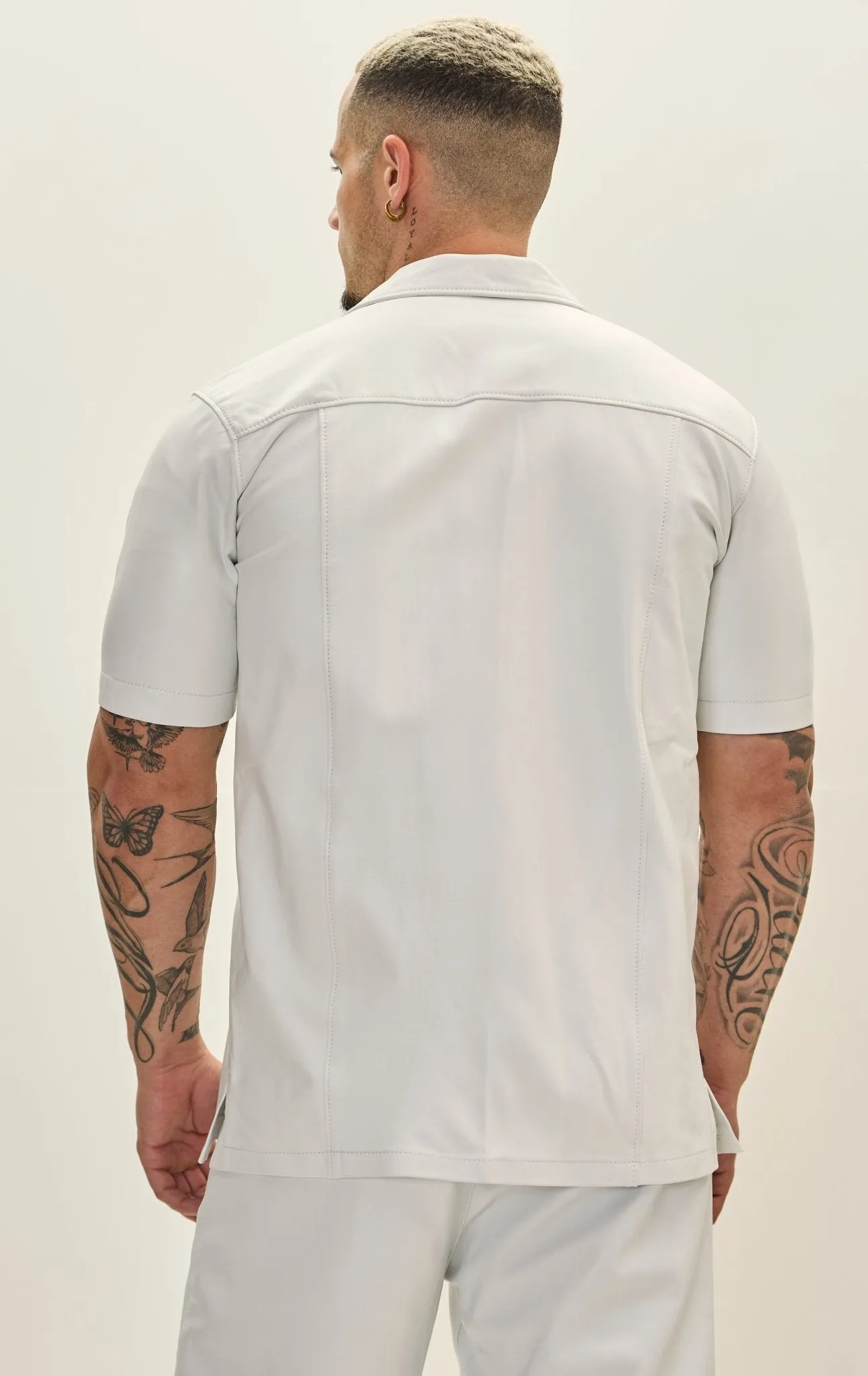 Short Sleeve Leather Shirt Jacket - White