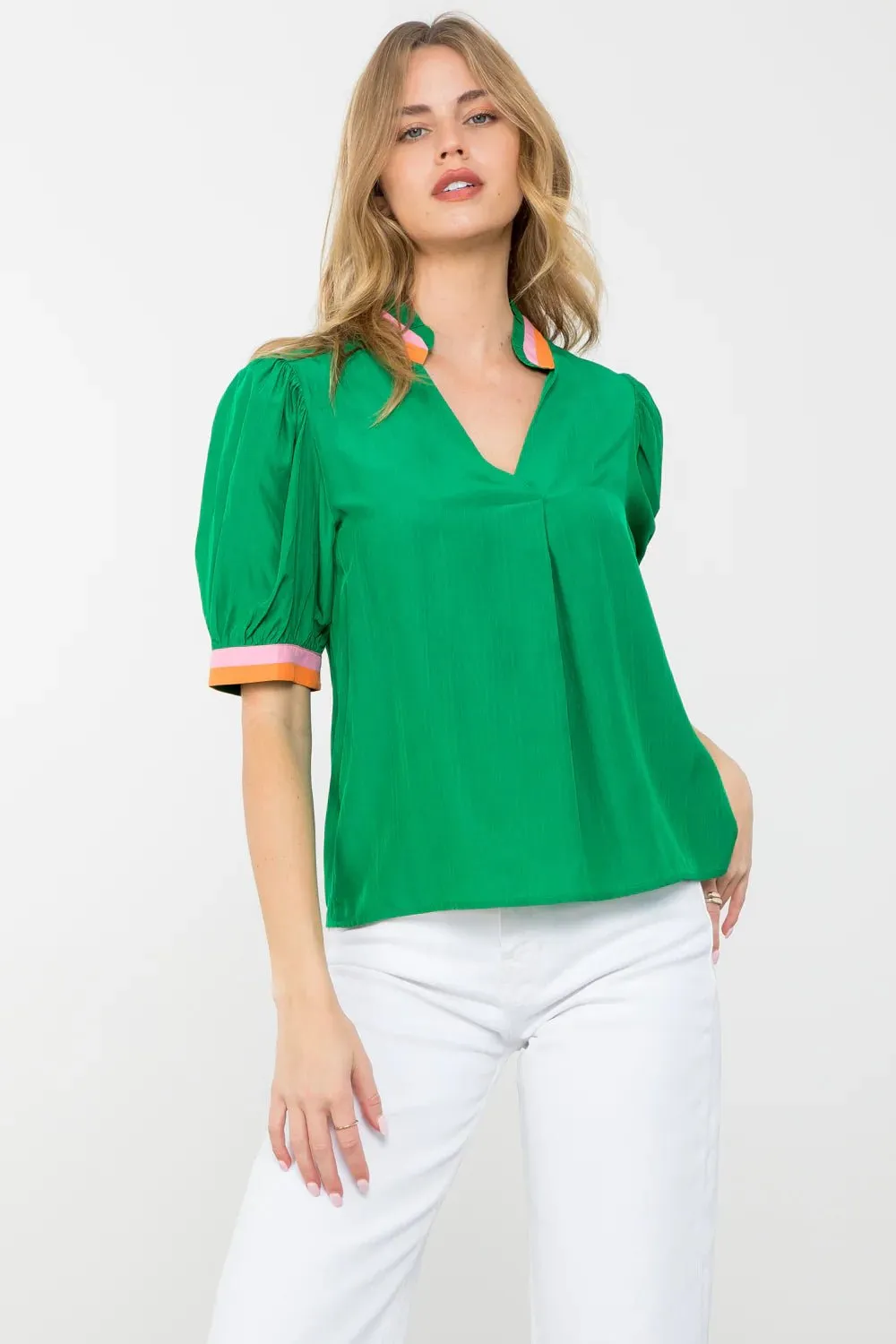 Short Sleeve Stripe Detail Top