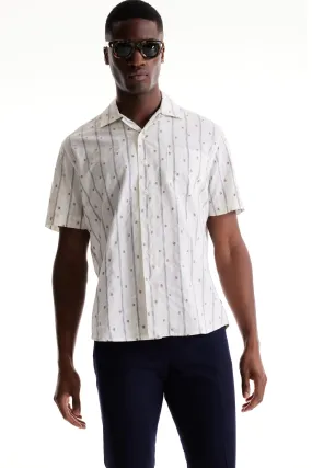 Soft Cloth Camp Collar Shirt in Italian Woven - Natural Ombre Daisy Stripe