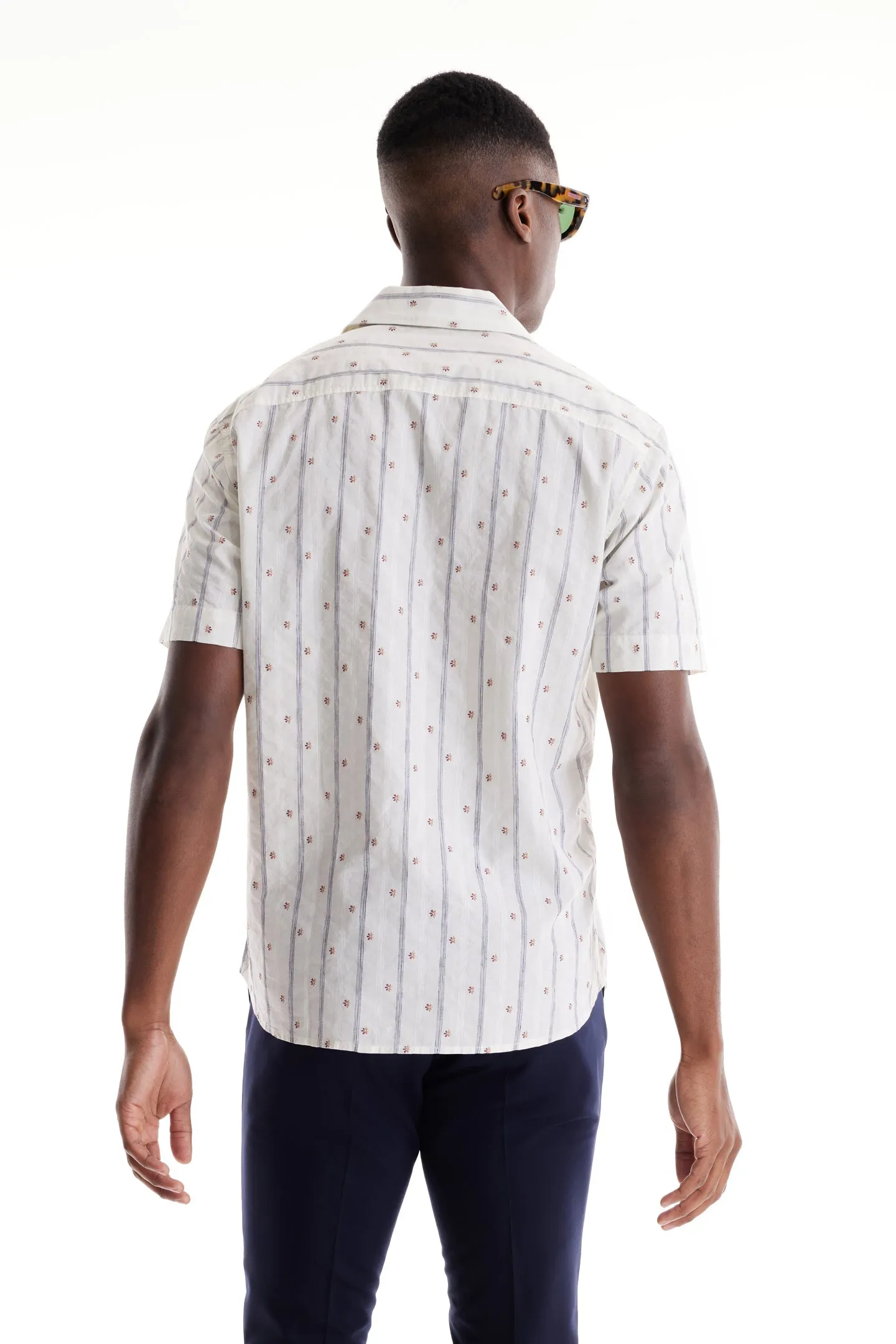 Soft Cloth Camp Collar Shirt in Italian Woven - Natural Ombre Daisy Stripe