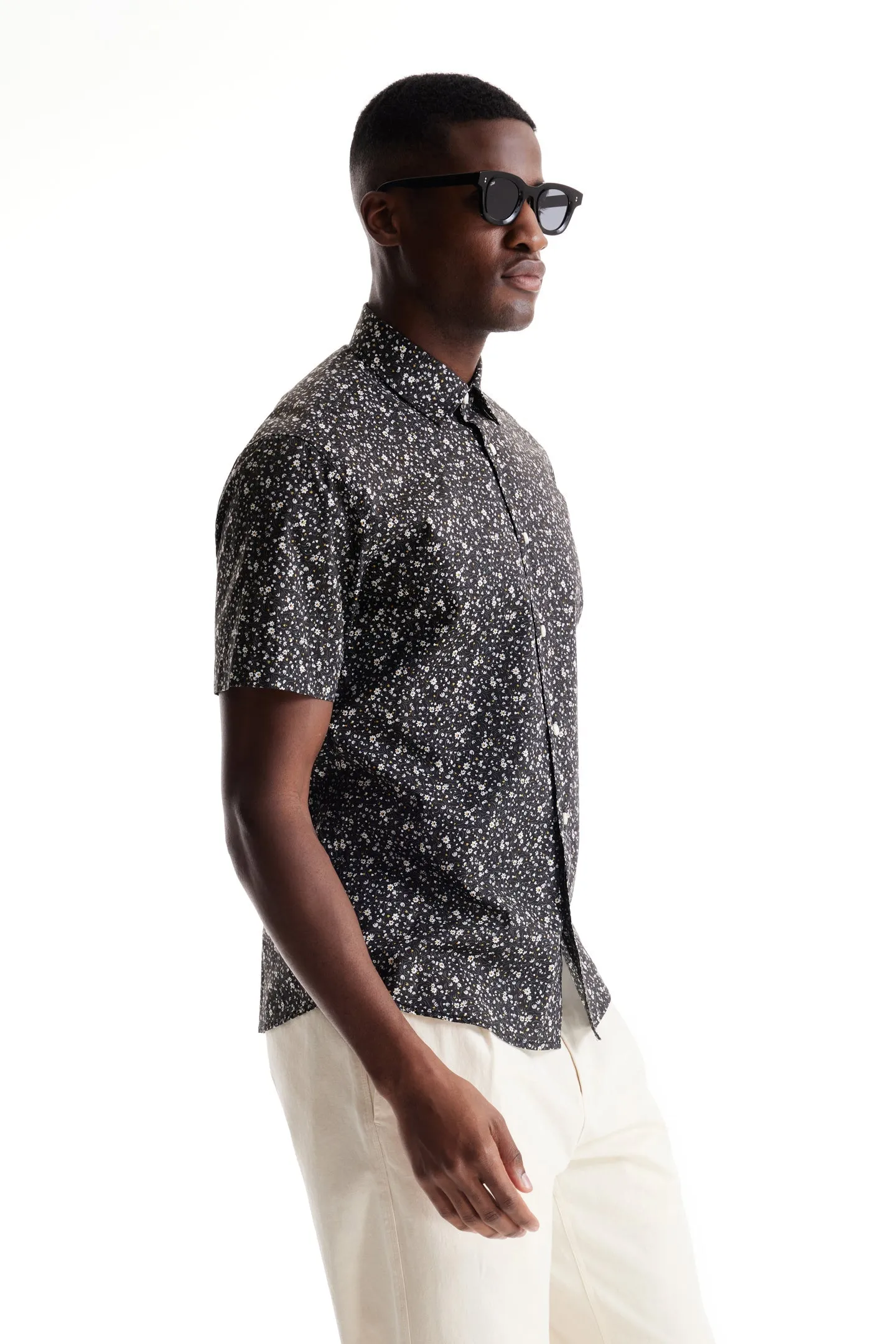 Soft Cloth Collar Shirt in Italian Poplin - Black Lottie Swirl