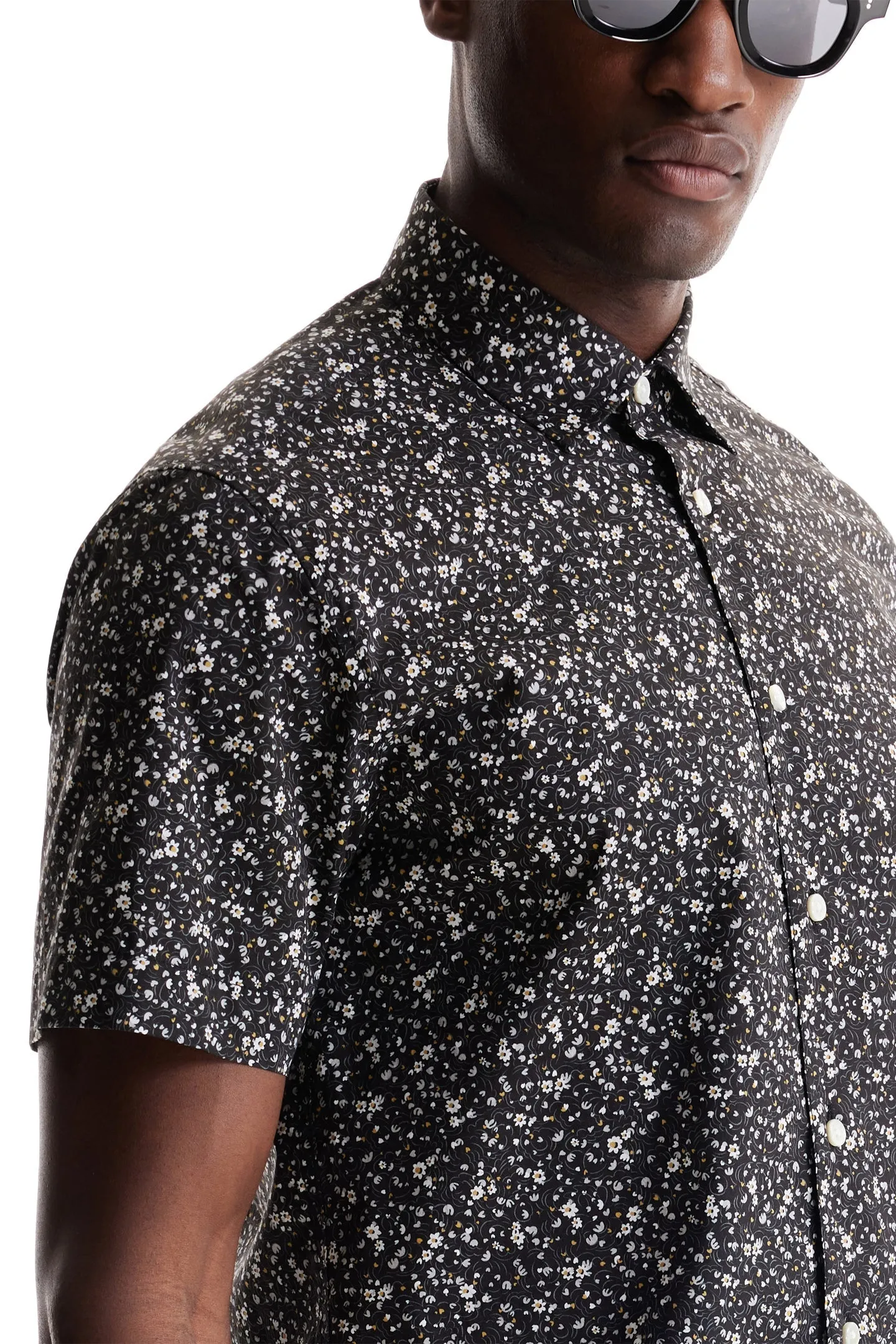 Soft Cloth Collar Shirt in Italian Poplin - Black Lottie Swirl