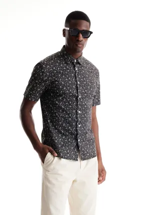 Soft Cloth Collar Shirt in Italian Poplin - Black Lottie Swirl