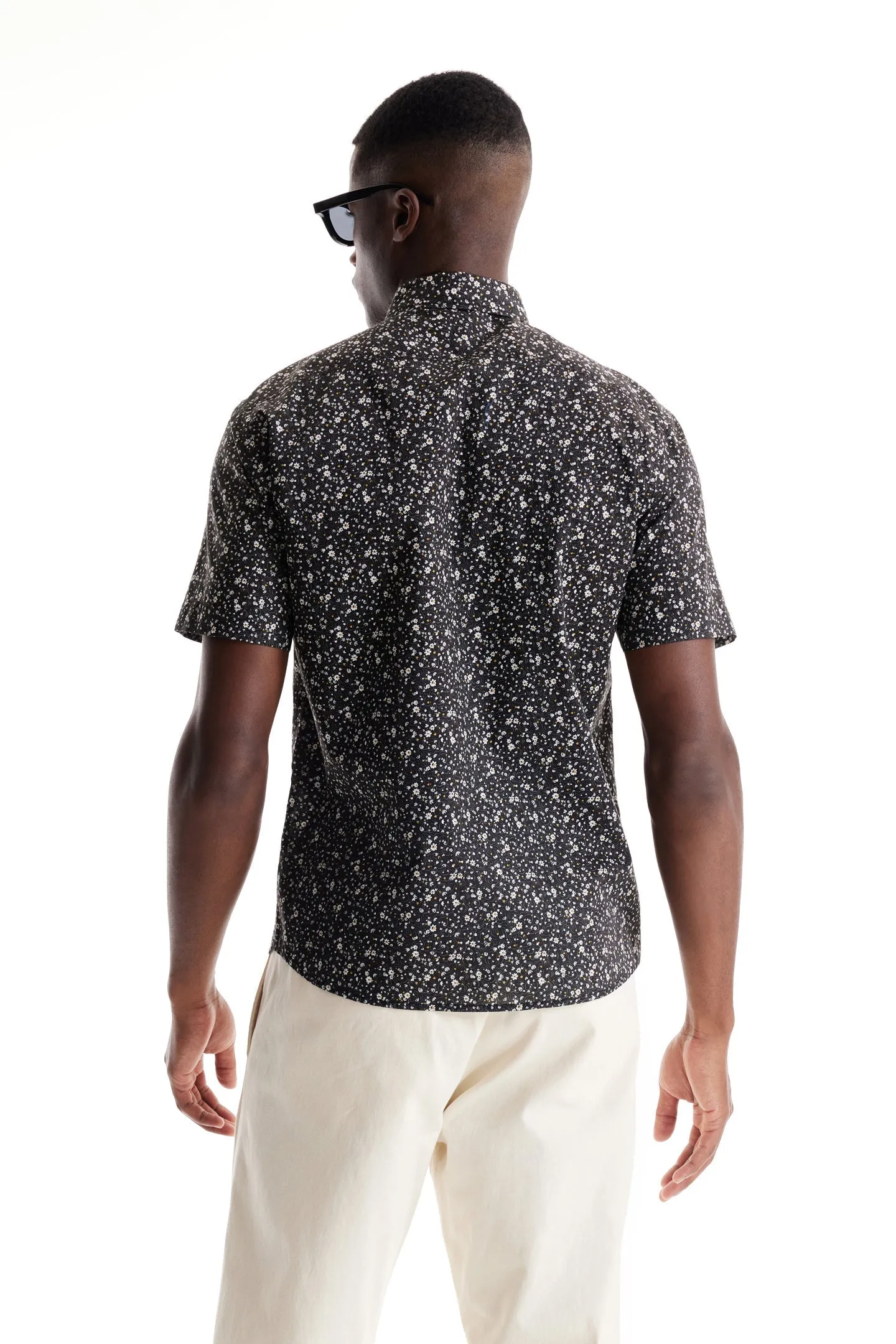 Soft Cloth Collar Shirt in Italian Poplin - Black Lottie Swirl