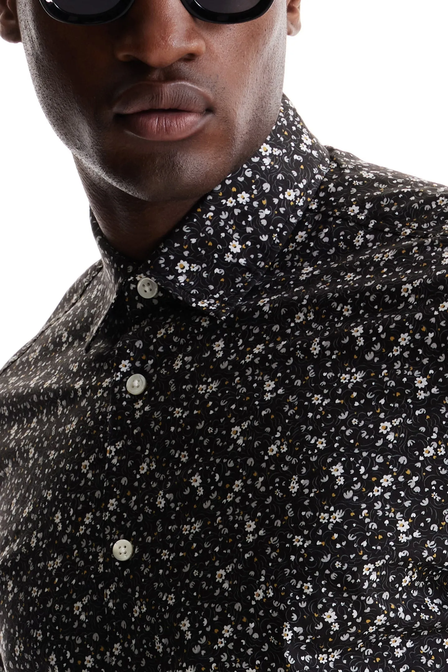 Soft Cloth Collar Shirt in Italian Poplin - Black Lottie Swirl