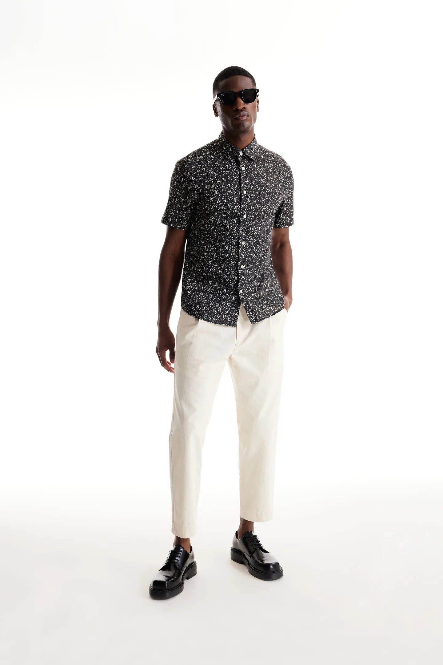 Soft Cloth Collar Shirt in Italian Poplin - Black Lottie Swirl