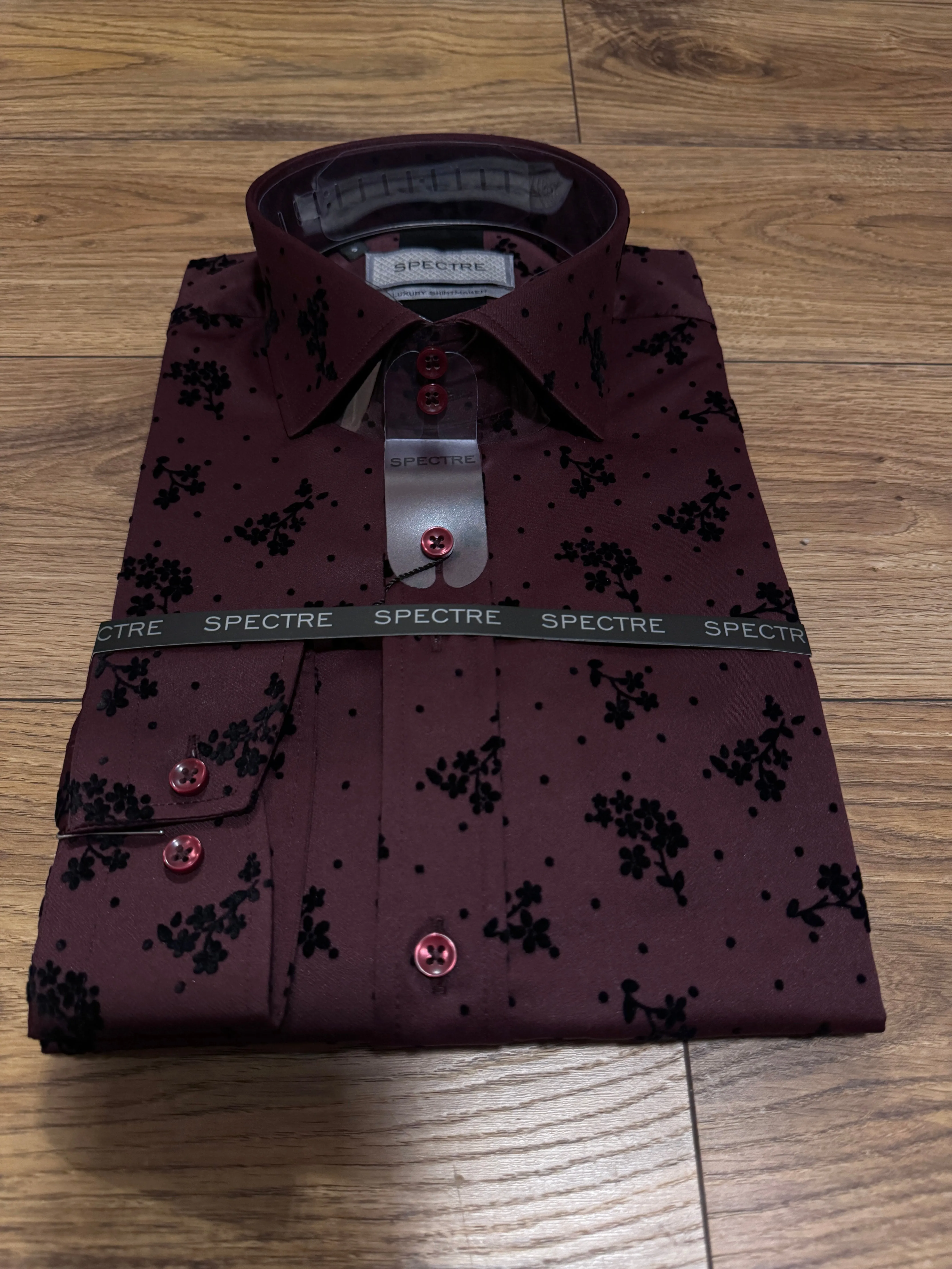 Spectre Brooks Wine Floral Velvet Flock Shirt