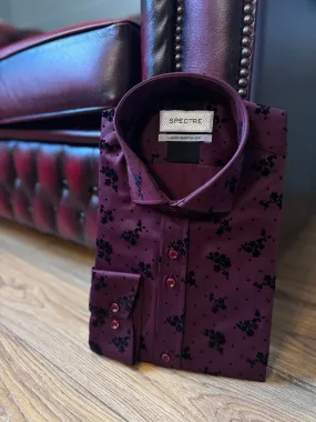 Spectre Brooks Wine Floral Velvet Flock Shirt