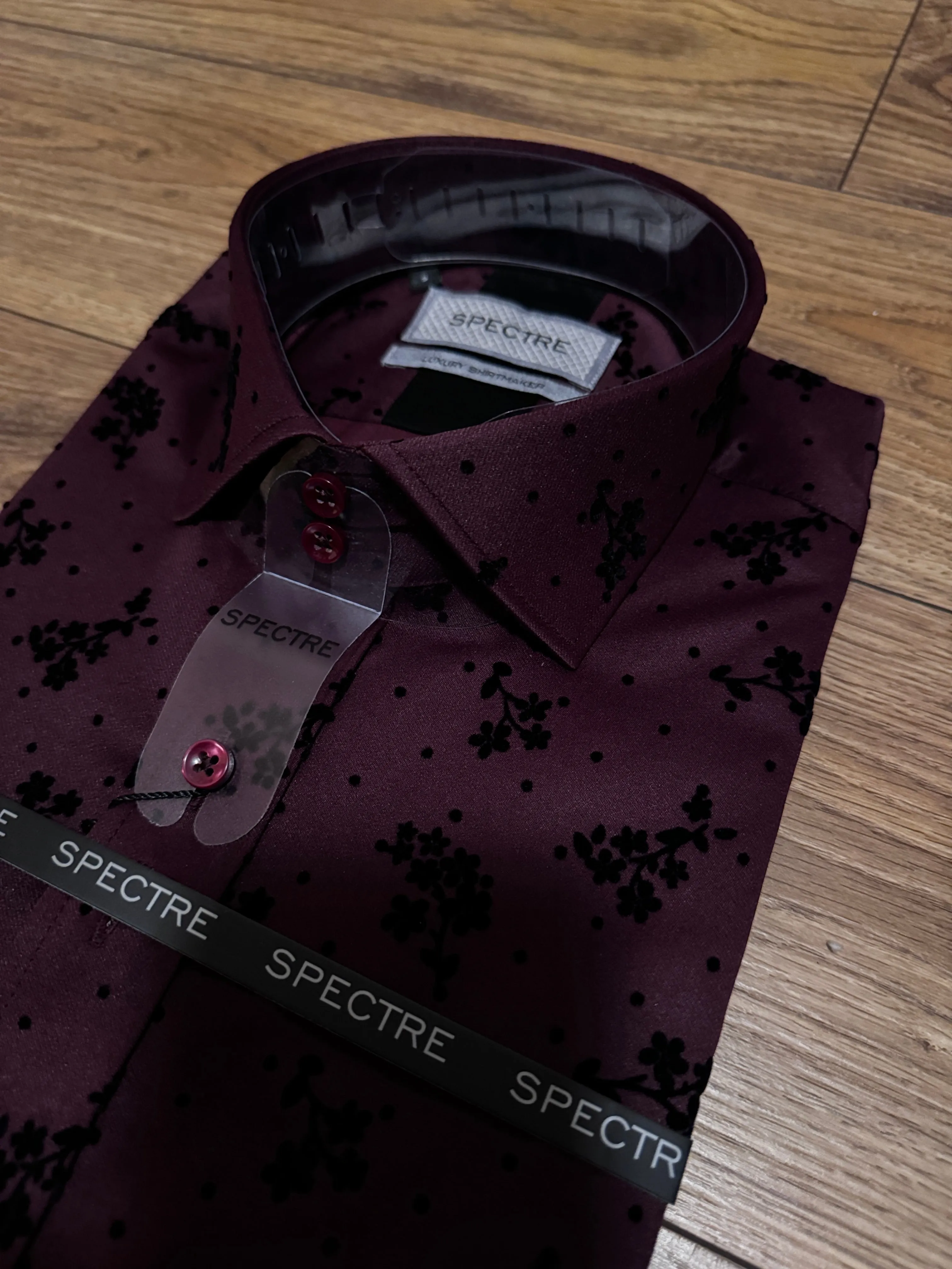 Spectre Brooks Wine Floral Velvet Flock Shirt