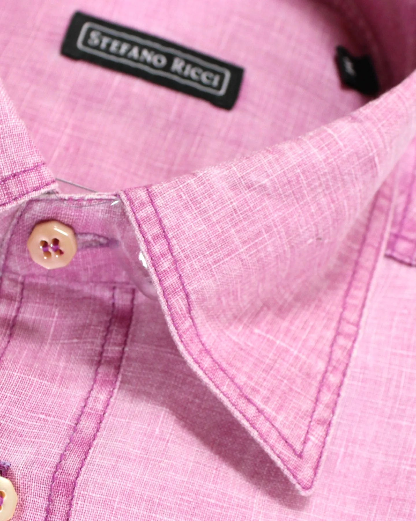 Stefano Ricci Short Sleeve Shirt Linen Pink Solid 40 -15 3/4