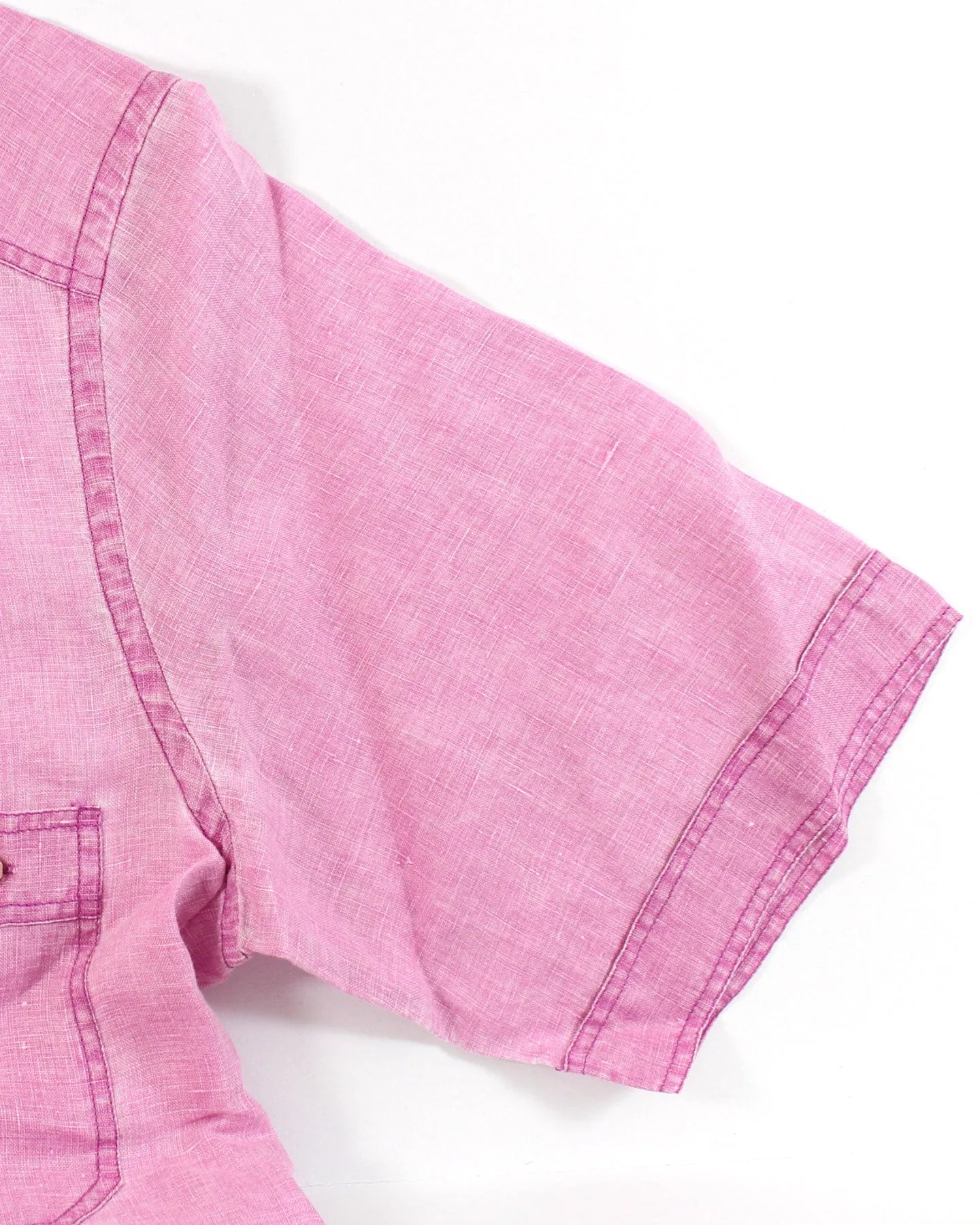 Stefano Ricci Short Sleeve Shirt Linen Pink Solid 40 -15 3/4