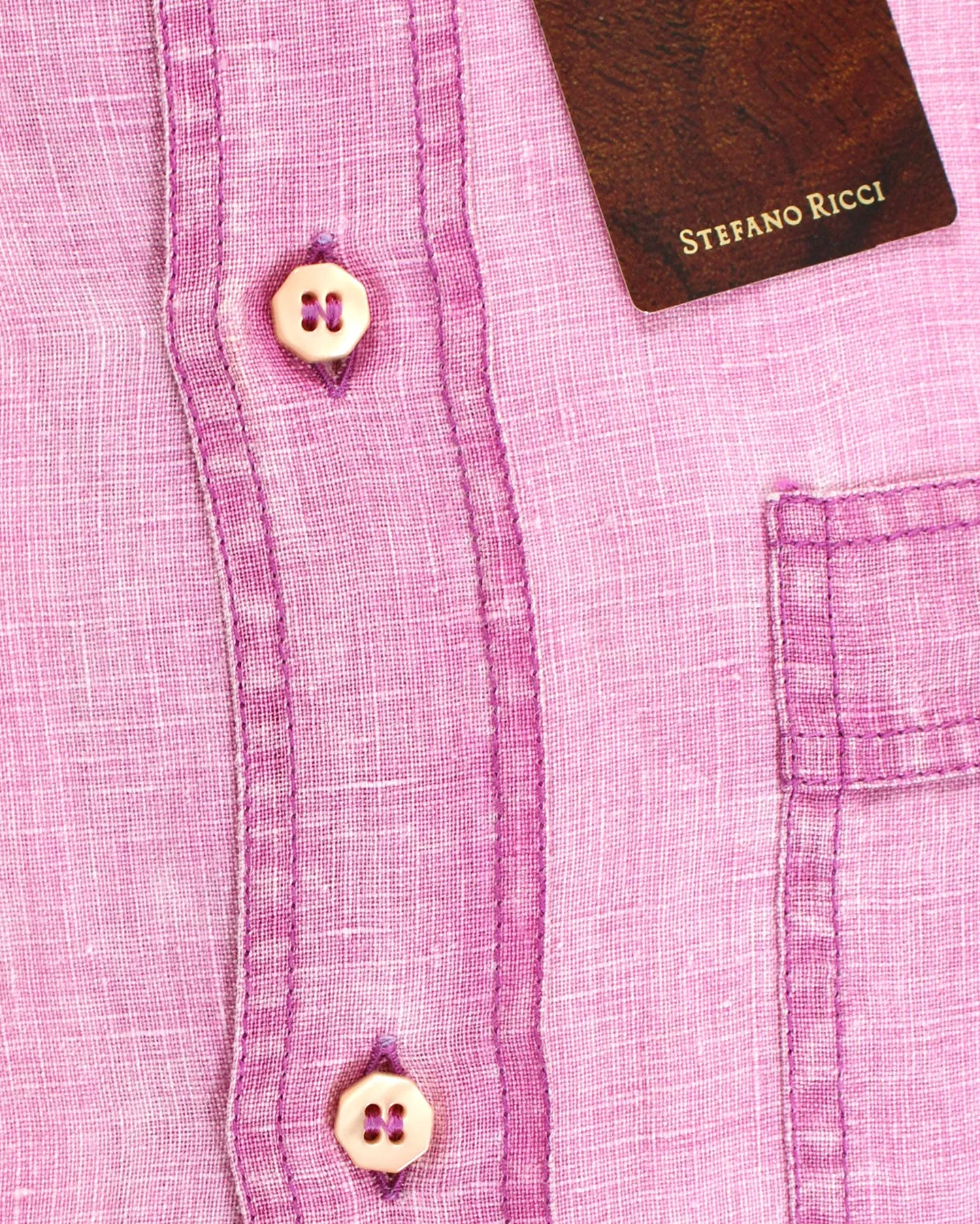 Stefano Ricci Short Sleeve Shirt Linen Pink Solid 40 -15 3/4
