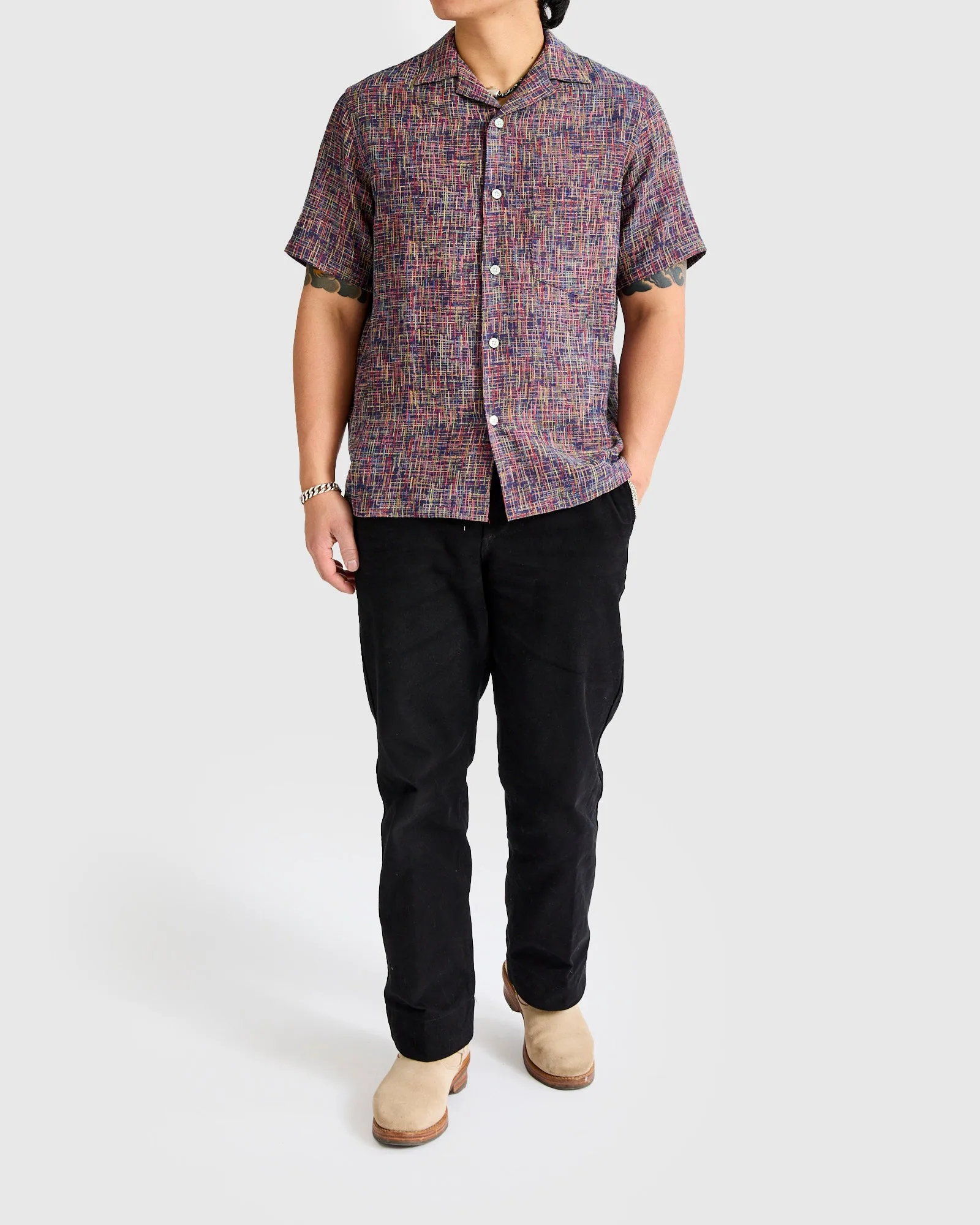 Summer Boucle Button-Up Shirt in Blue