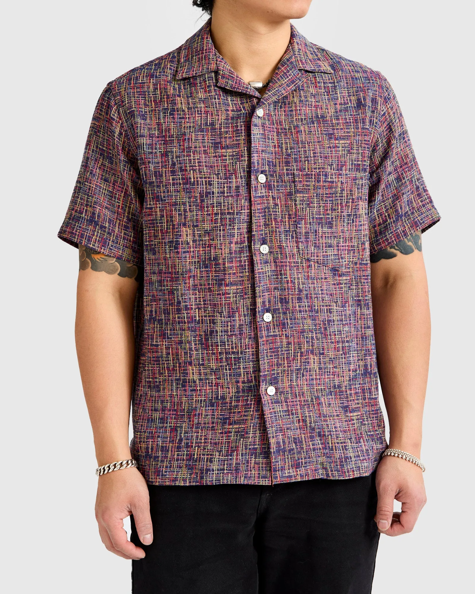Summer Boucle Button-Up Shirt in Blue