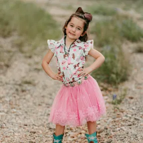 Turq Horse Ruffle Snap Shirt Toddler (2T-5T)