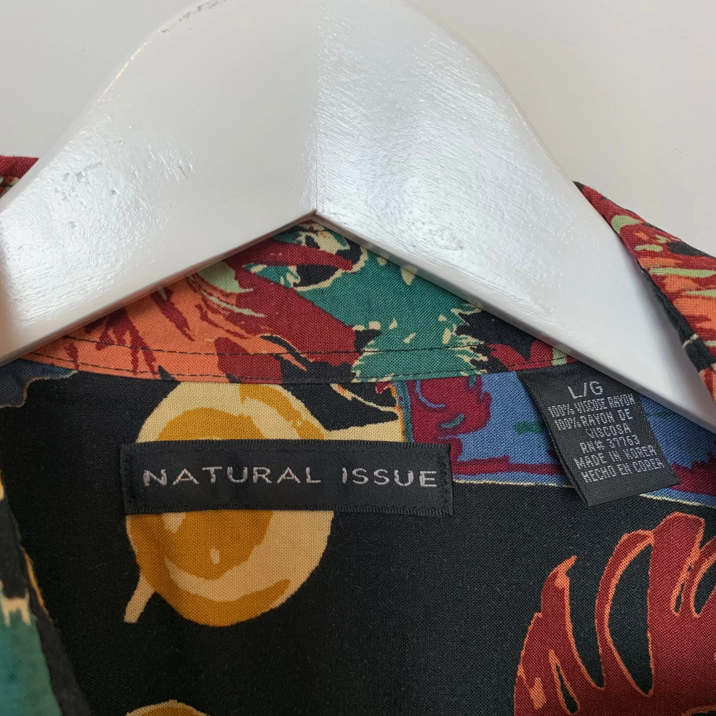 Vintage Natural Issue Short Sleeve Tropical Print Shirt Large