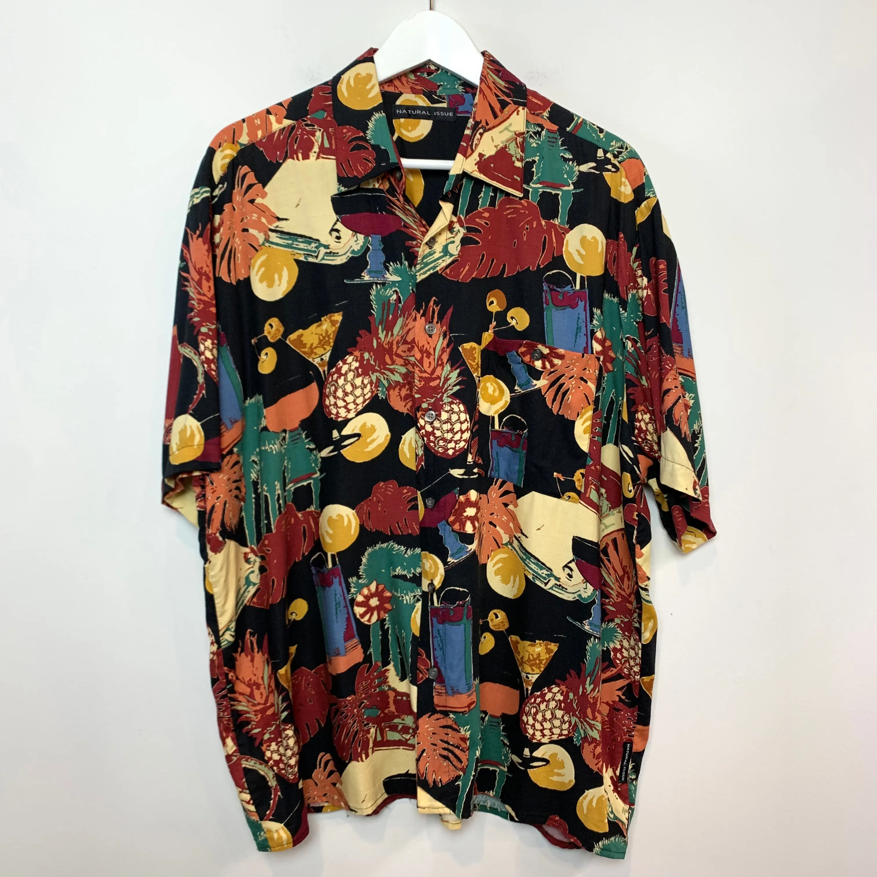 Vintage Natural Issue Short Sleeve Tropical Print Shirt Large