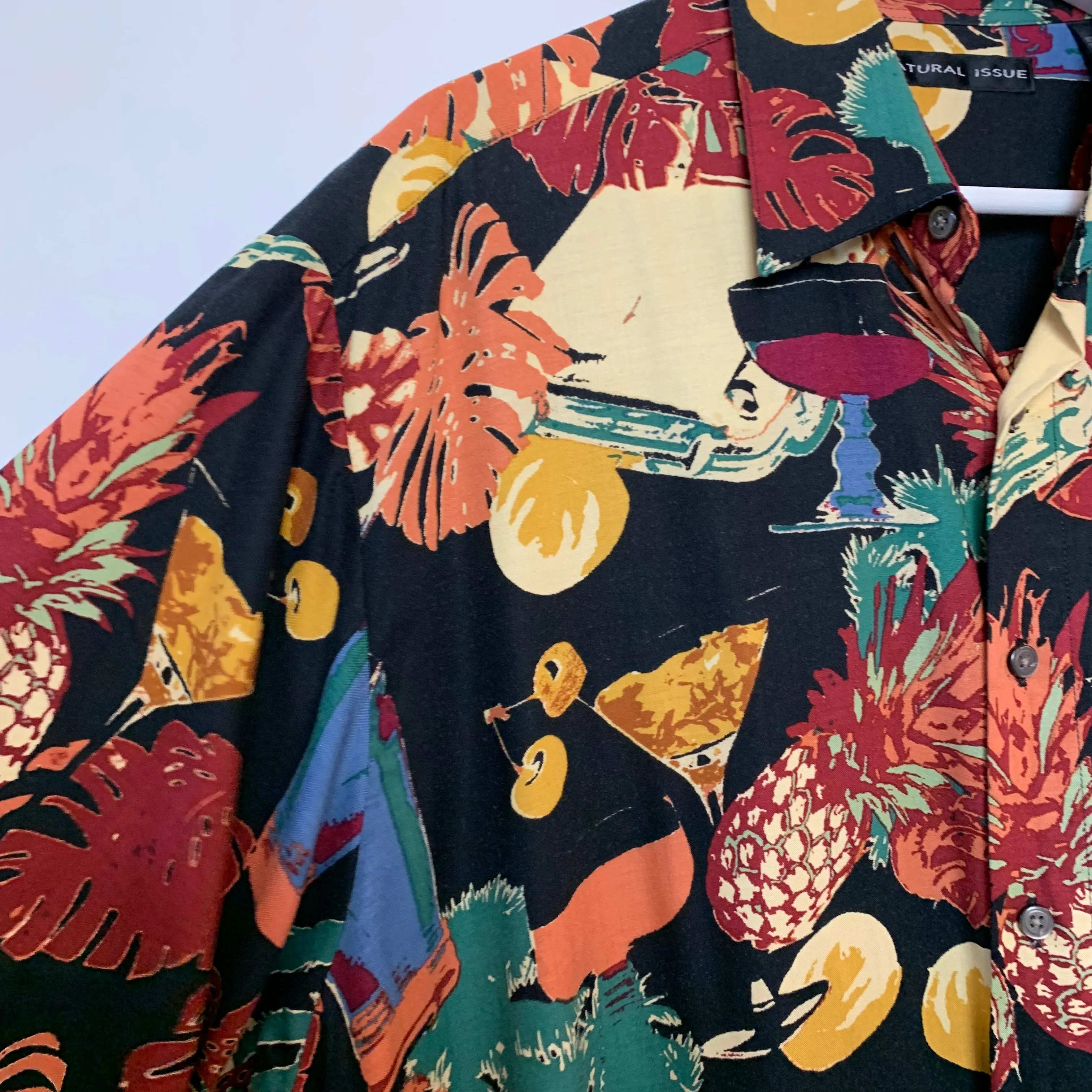 Vintage Natural Issue Short Sleeve Tropical Print Shirt Large