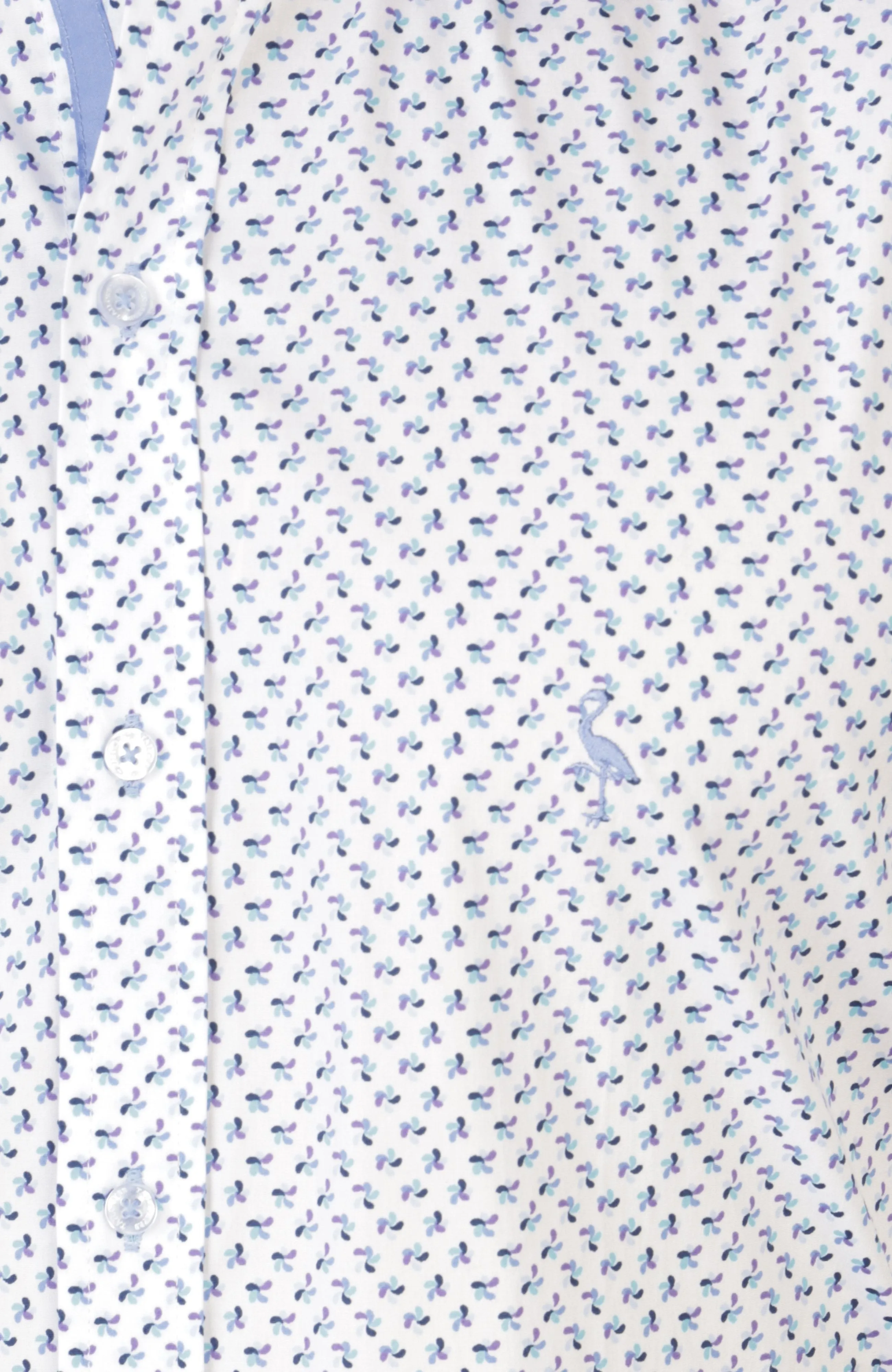 White Geo Floral Cotton Stretch Short Sleeve Shirt