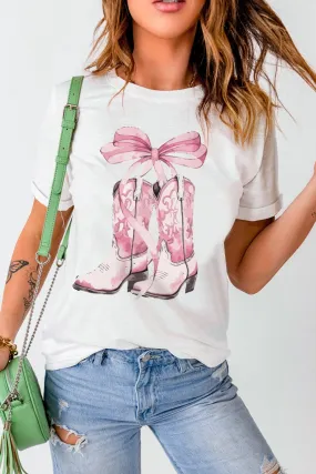 Women Boot Graphic Round Neck Short Sleeve T-Shirt