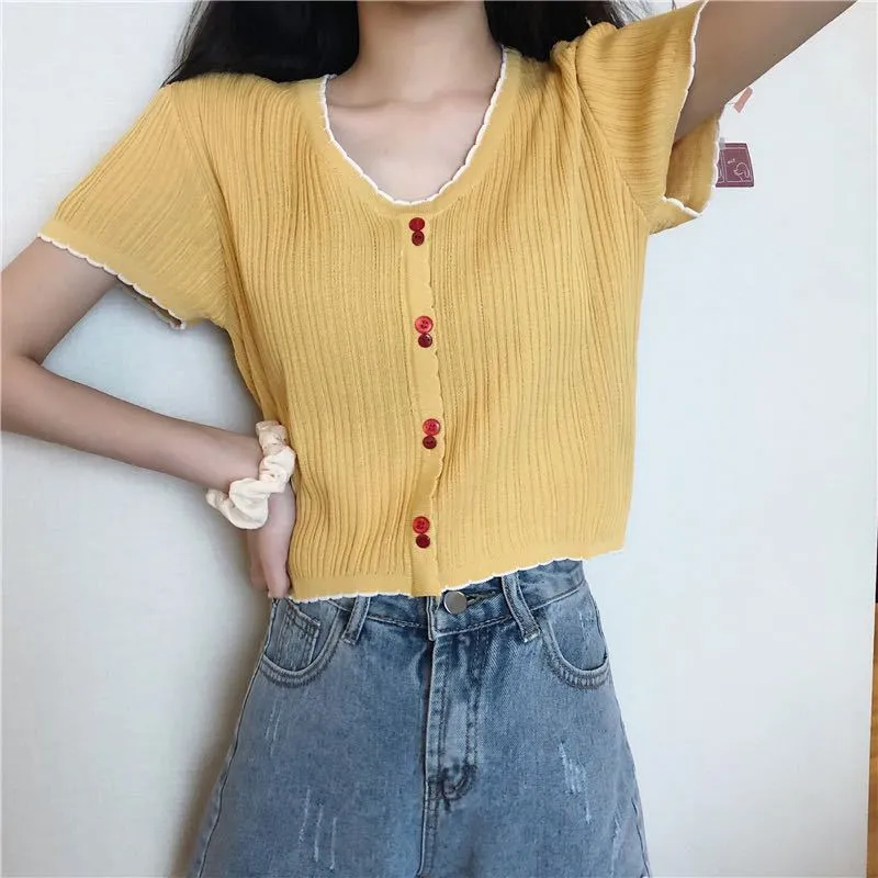 Women Short Sleeve T-Shirt Summer Slimming Slim-Look Thin Knitted Casual Korean INS Tops T-Shirt