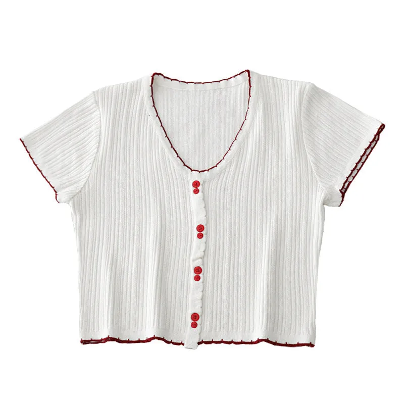 Women Short Sleeve T-Shirt Summer Slimming Slim-Look Thin Knitted Casual Korean INS Tops T-Shirt