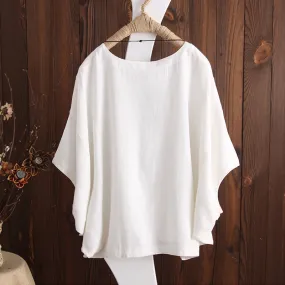 Women's Loose Solid Color Batwing Sleeve Summer Blouses