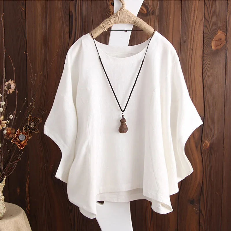 Women's Loose Solid Color Batwing Sleeve Summer Blouses