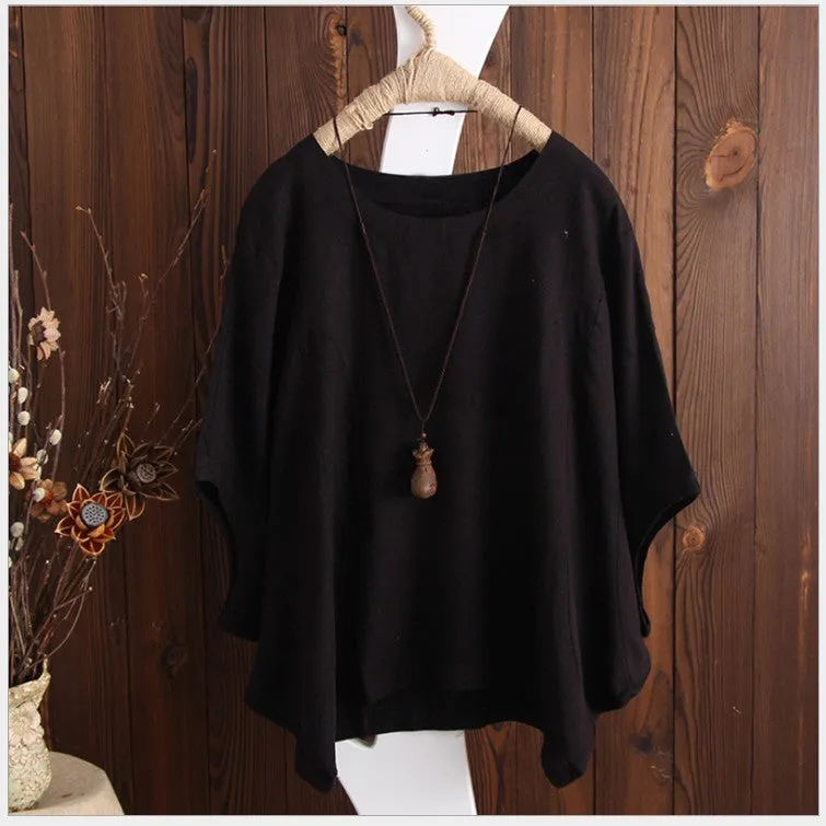 Women's Loose Solid Color Batwing Sleeve Summer Blouses