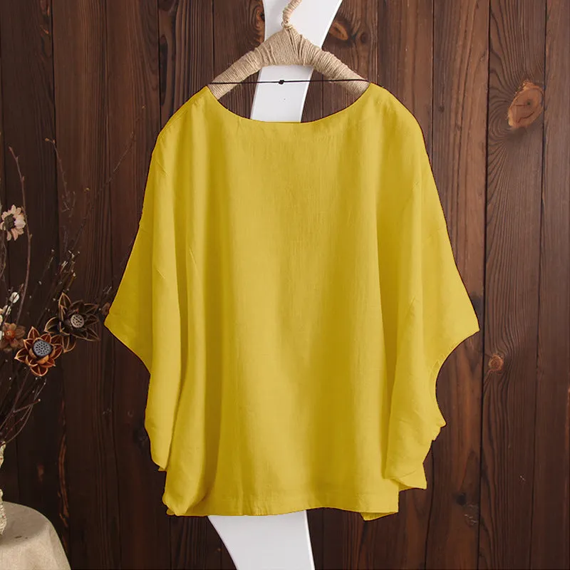 Women's Loose Solid Color Batwing Sleeve Summer Blouses