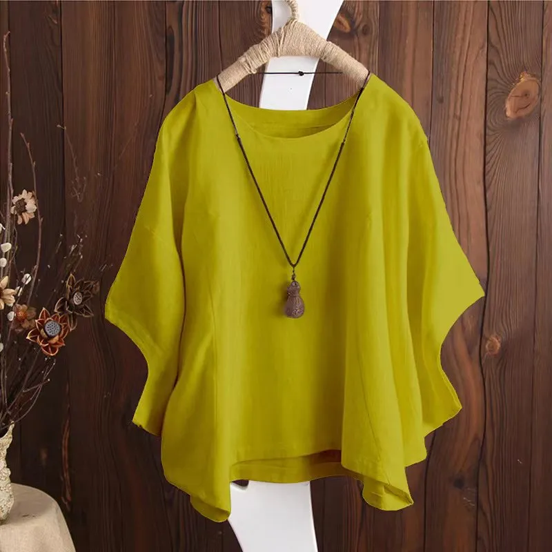 Women's Loose Solid Color Batwing Sleeve Summer Blouses