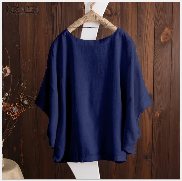 Women's Loose Solid Color Batwing Sleeve Summer Blouses