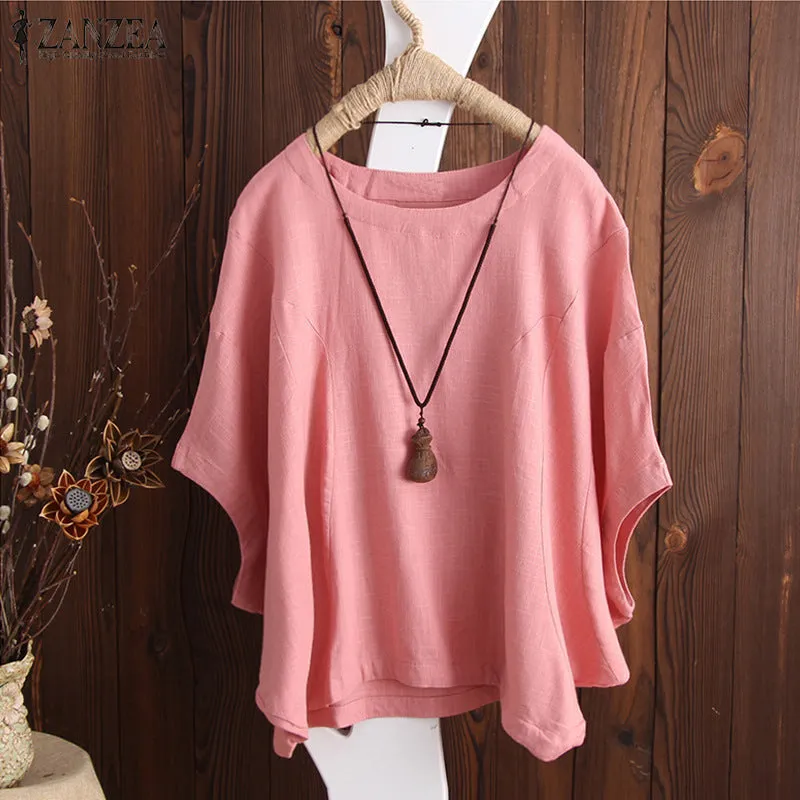 Women's Loose Solid Color Batwing Sleeve Summer Blouses