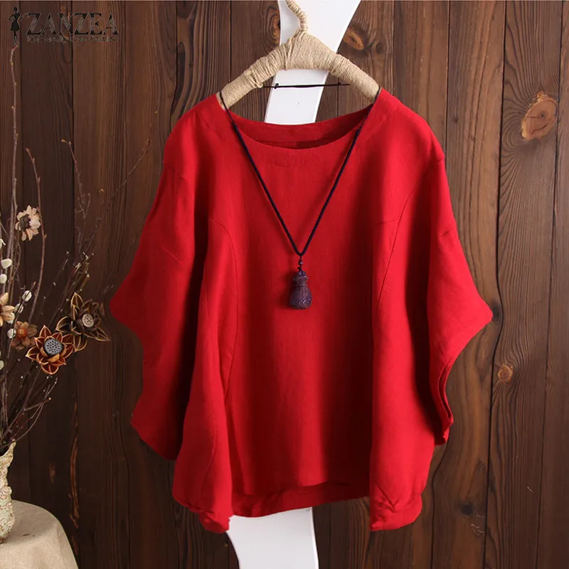 Women's Loose Solid Color Batwing Sleeve Summer Blouses