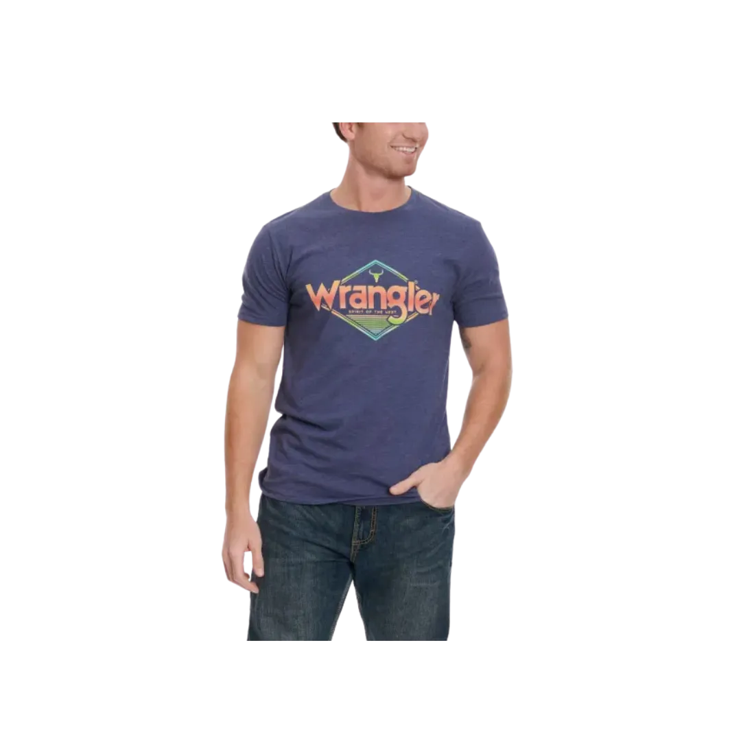 Wrangler Men's Sunrise Logo Graphic Short Sleeve Tangerine Denim Blue T Shirt