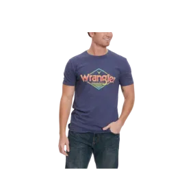 Wrangler Men's Sunrise Logo Graphic Short Sleeve Tangerine Denim Blue T Shirt