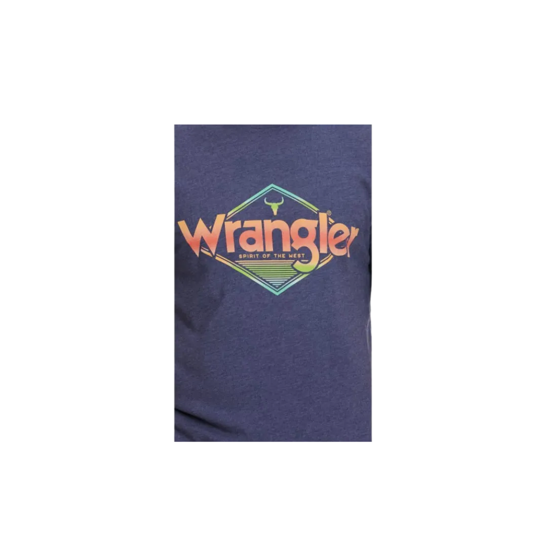 Wrangler Men's Sunrise Logo Graphic Short Sleeve Tangerine Denim Blue T Shirt