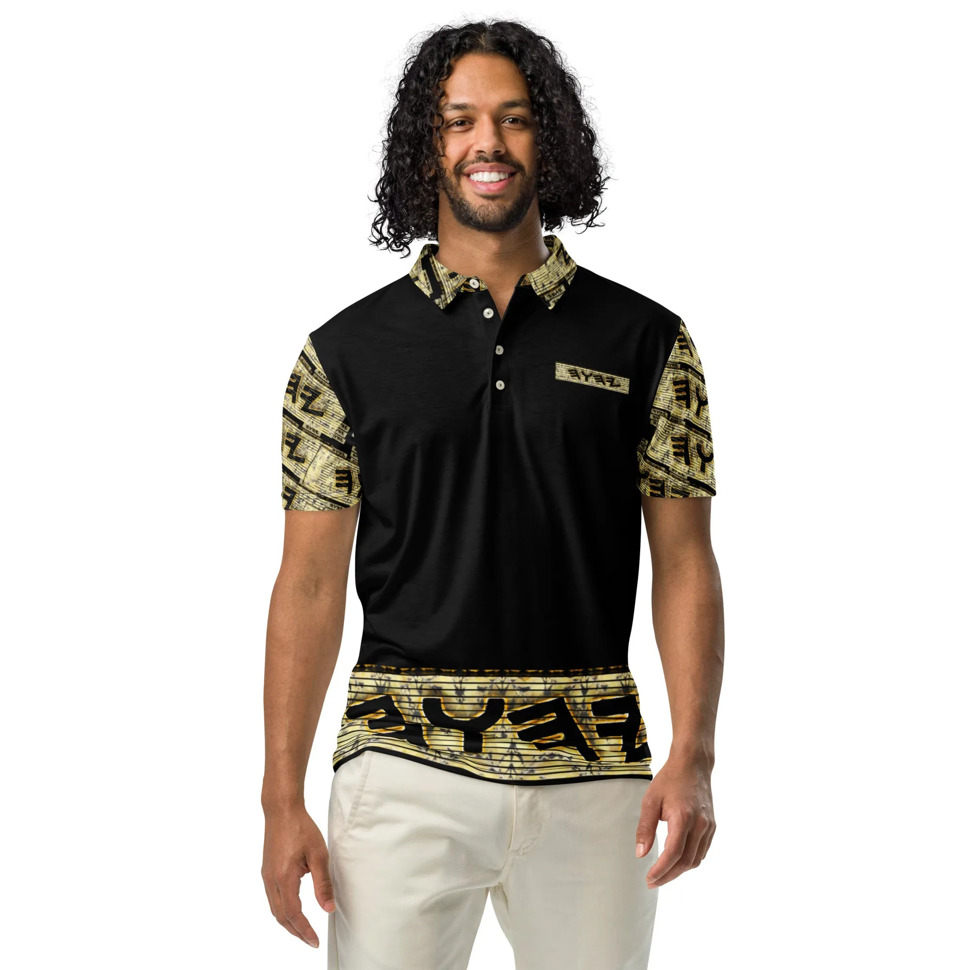 Yahuah Logo 03 - Black Men’s Designer Slim Fit Polo Shirt