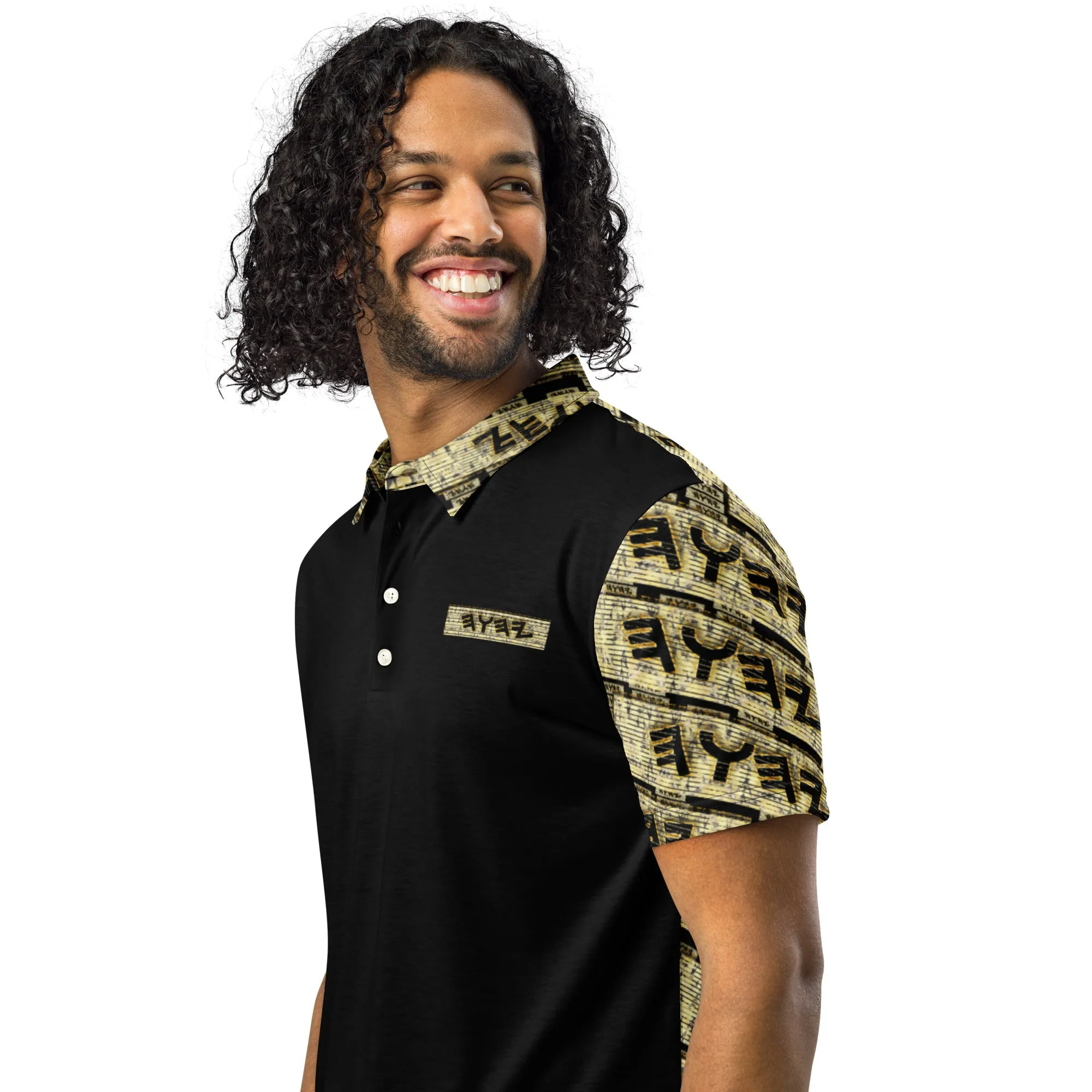 Yahuah Logo 03 - Black Men’s Designer Slim Fit Polo Shirt